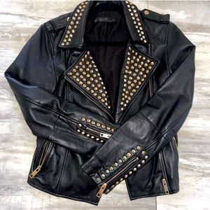RARE Zara black lamb skin leather studded jacket